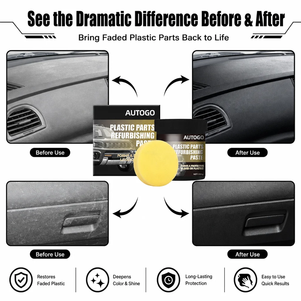 自動車用プラスチック部品の補修用ペースト、革の修復剤、色あせ - Trim Restorer Plastic のレビューと価格