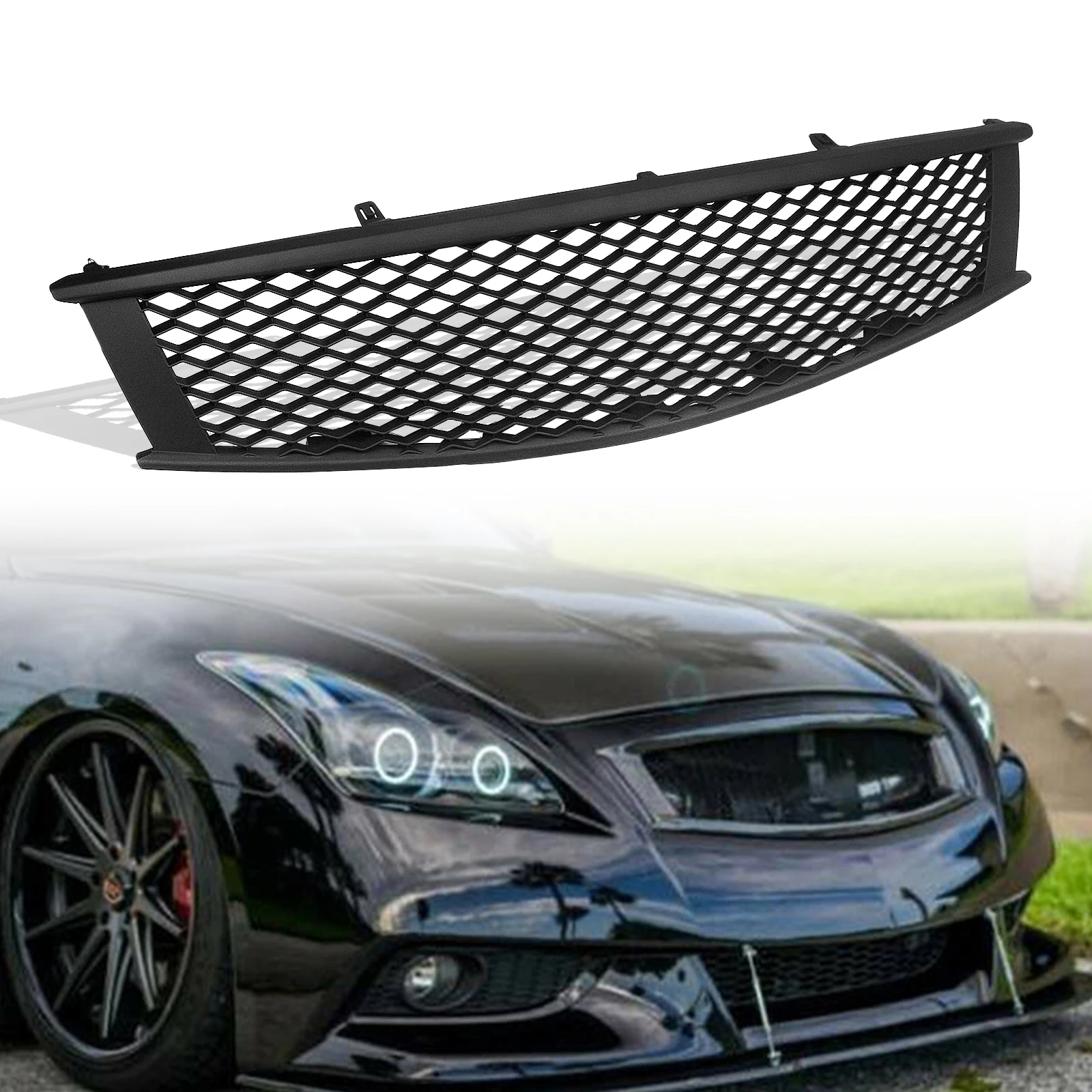 

Car Front Grill Grille For Infiniti G G37 Q60 2 Door 2008-2013 Honeycomb Style Black Upper Bumper Hood Mesh Replacement