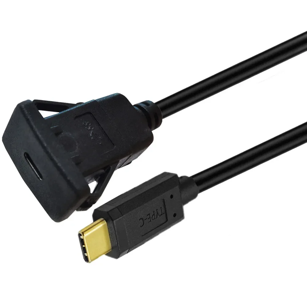 

USB C 3.1 10Gbps Type-c Male To Female AUX Flush Panel Mount Extension Waterproof Cable For Car Truck Boat Motorcycle Dashboar