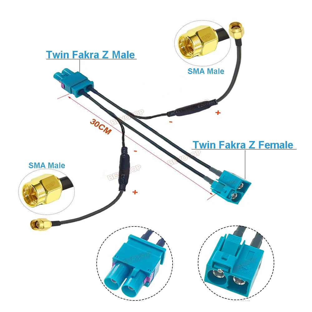 Twin Fakra Z Male to 2 SMA Female Splitter Cable with Diode Custom-made RF Coaxial Cable Jumper for Electronic Components Market