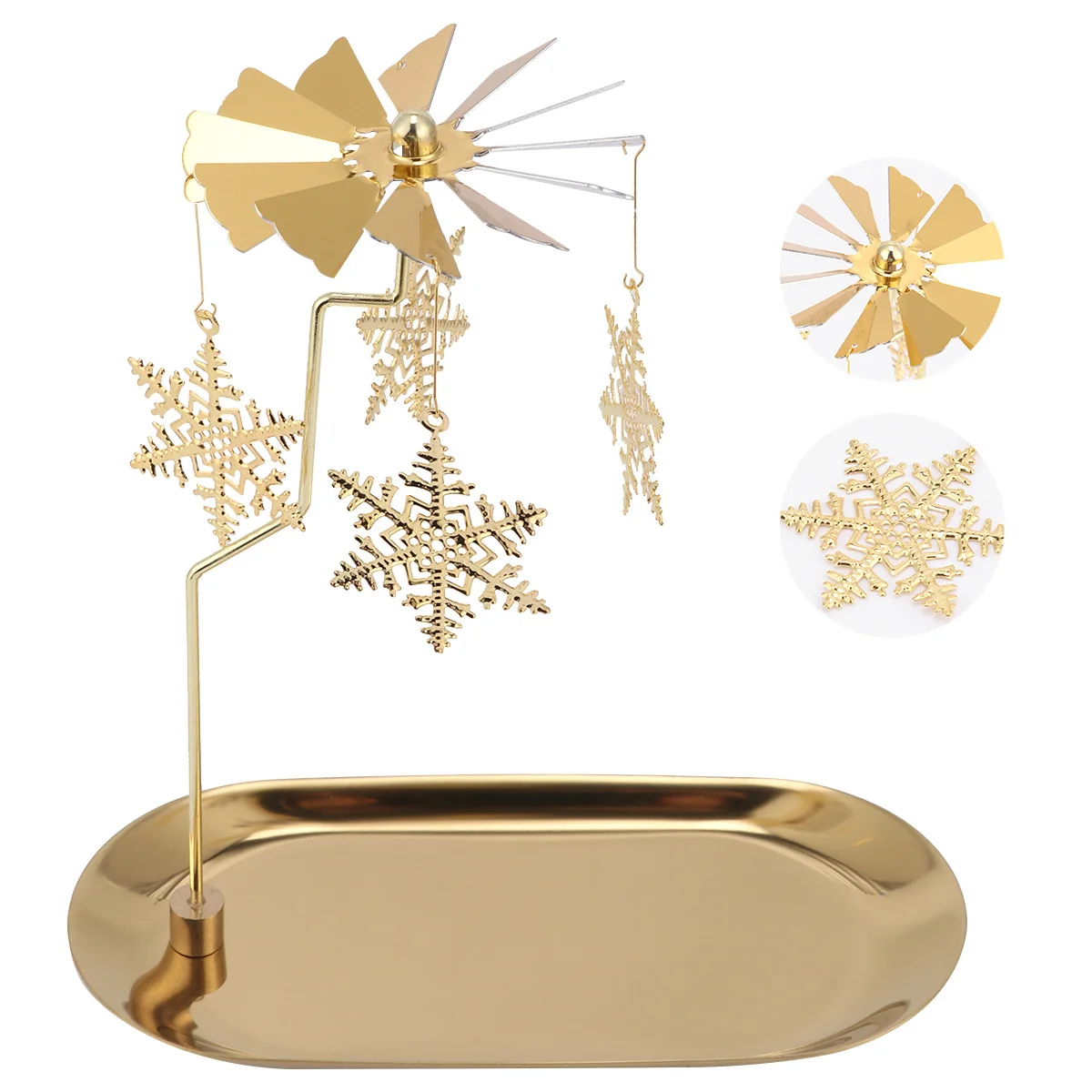 

1Set Snowflake Rotating Holder Metal Stand Creative Decorative Windmill Candlestick Christmas Ambiance