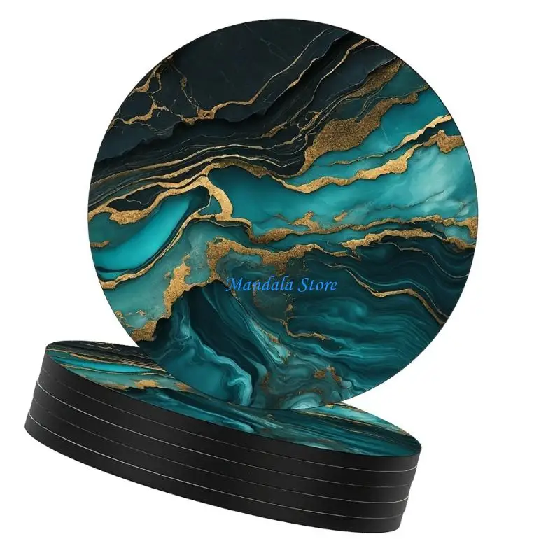 U2JC Marble Look Absorbent Cup Mats, Round Cup Pad Set for Dining Tables, Office Desk Use, Bar Counter, and Daily Cup Use
