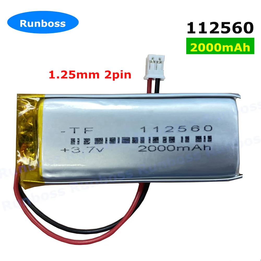 

3.7V 2000mAh 112560 1.25mm 2pin Polymer Lipo Battery For E-Book Power Bank Monitor Video Player Plate MID Portable DVD Tablet PC