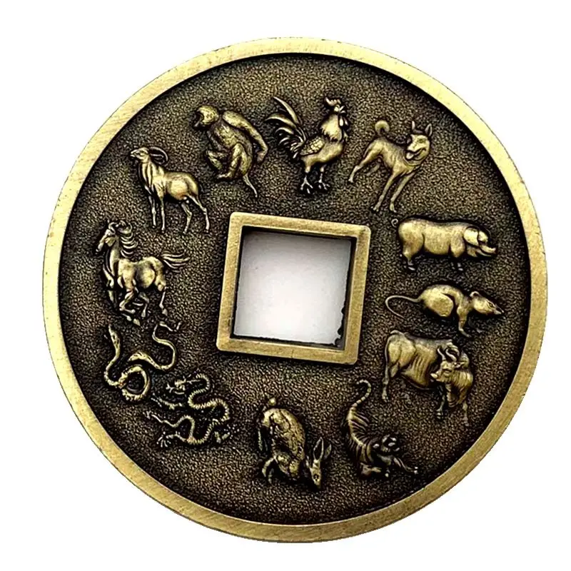 Twelve Constellations Zodiac Coin Good Luck Chinese Feng Shui Fortune I Ching Ancient Commemorative Coins for Collection OldGift