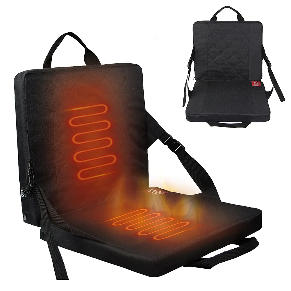 Folding Heated Stadium Seat Cushion Portable with Pocket 3 Speed Temperature USB Charging for Winter Indoor Outdoor