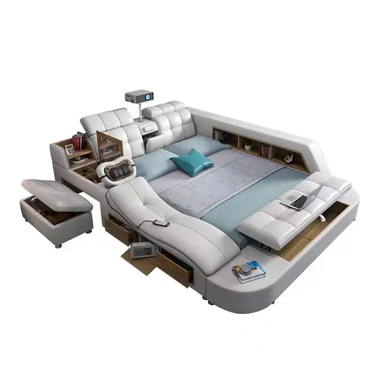 for Nova Multifunctional Smart Leather Bed King Size Adult Bedroom Set Smart Bed With Massage Function Smart Bed Frame