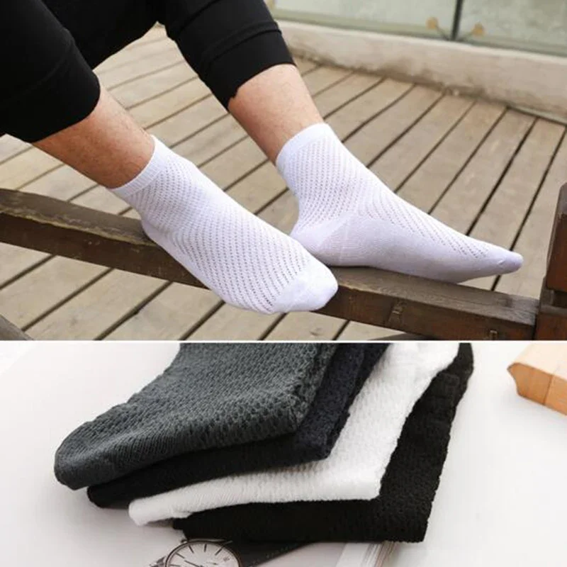 Liva Girl Hot Soft Casual Men's Socks Breatheable Bamboo Fiber Cotton Mesh Socks Man Anti-Bacterial Male Accessories Solid Color