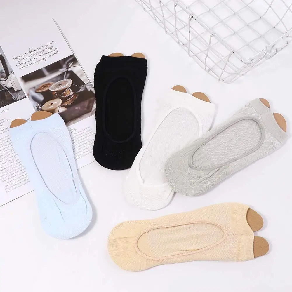 Comfortable Soft Simple Candy Color Mesh Short Socks Women Toe Socks Fish Mouth Socks Cotton Hosiery Two-finger Socks