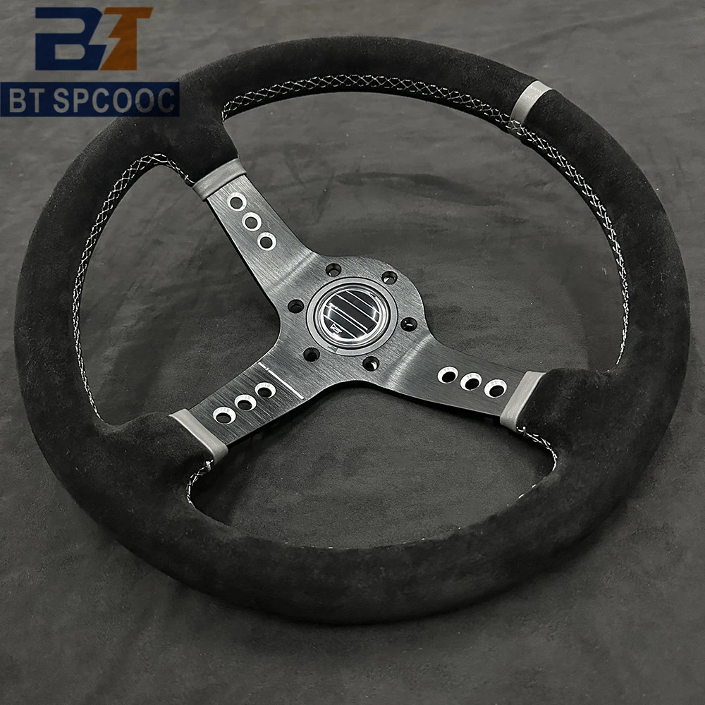 Spar Steering Wheel Suede Leather Universal Concave Steering Wheel 14inch 350mm Real Leather view 6