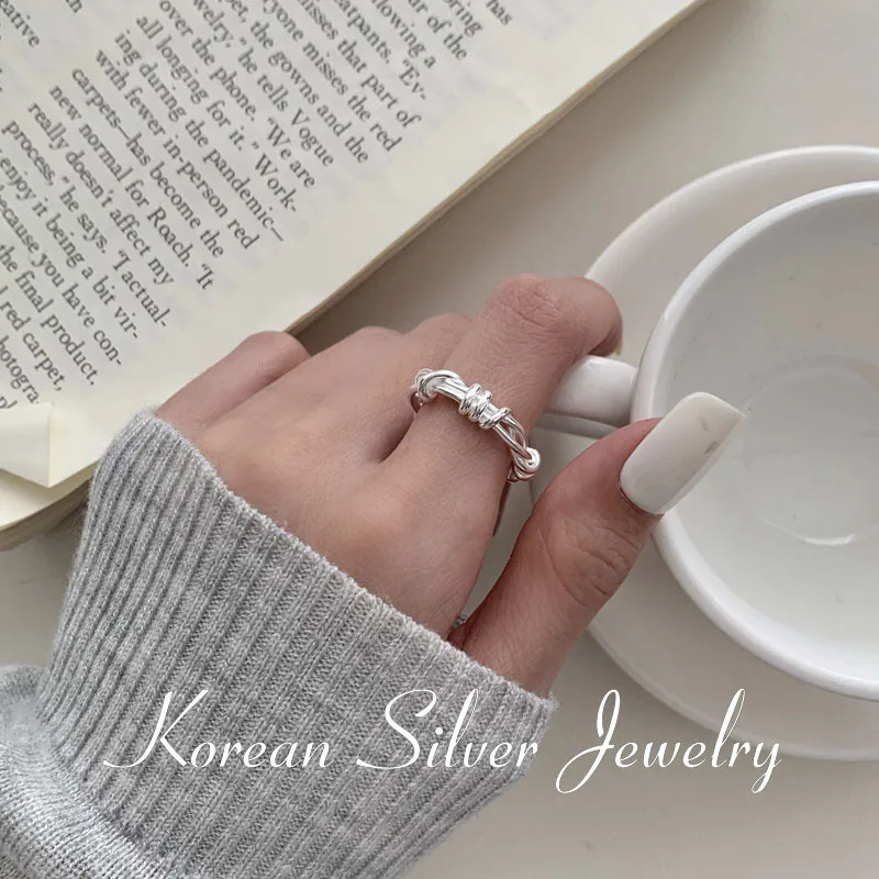 

S925 Sterling Silver Niche Design High-End Index Finger Ring Irregular Knot Braided Open Ring Women's Ins Ring