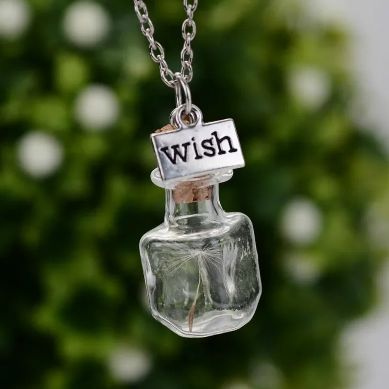 Natural Dandelion Seeds In Drift Bottle Pendant Necklaces Women Girls Wish Charms Choker Jewelry Wedding Party Gift Urn Pet urn