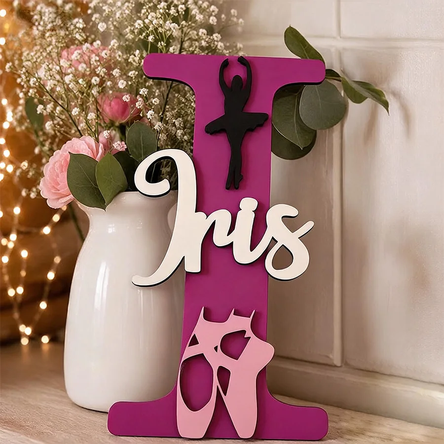 1pc wooden double-layer surname nameplate, custom name, gift for dance enthusiasts, suitable for children's rooms
