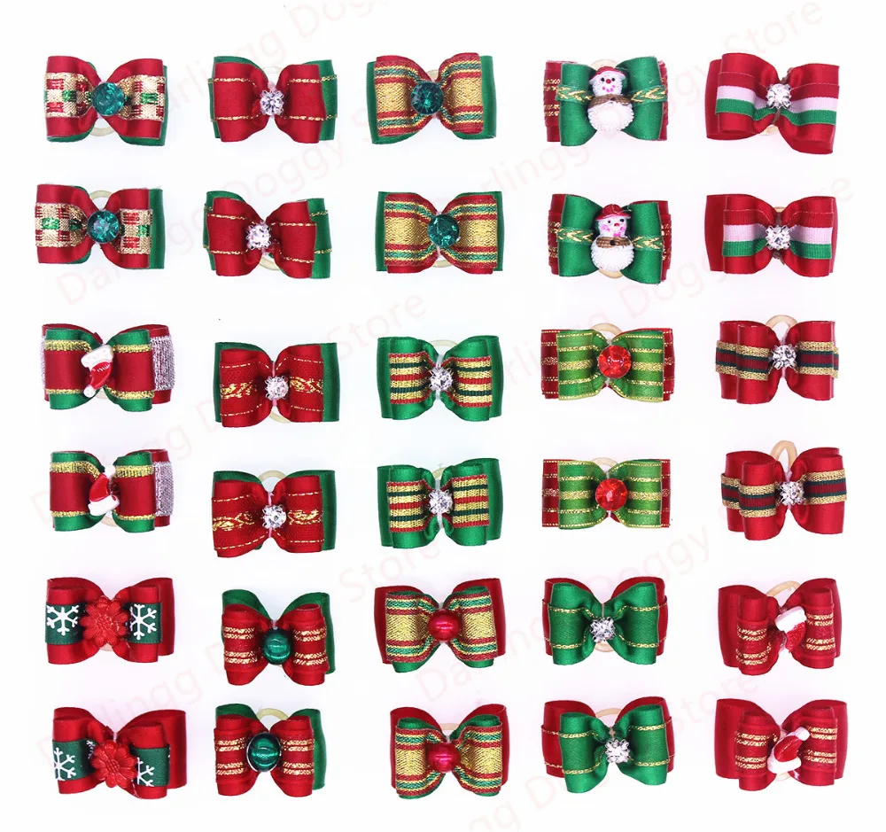 20pcs/10pairs Christmas Pet Puppy Dog Cat Hair bows Bright Colors Mix Styles Dog Grooming Pet Suppliers