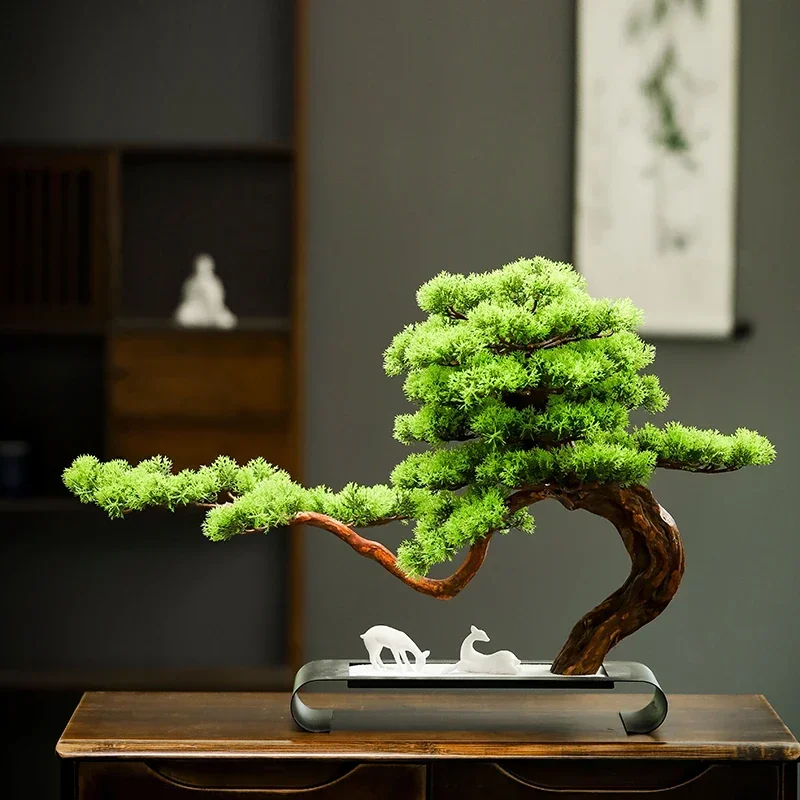 Artificial green plant bonsai welcome pine indoor fake tree store landscape porch living room decoration pieces green plant