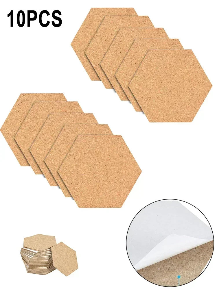 10pcs Hexagon Coasters Cork Cup Mat Pad Adhesive Backed Wooden Anti-slip Mat Home Table Decorative Accessories 100X85X1mm