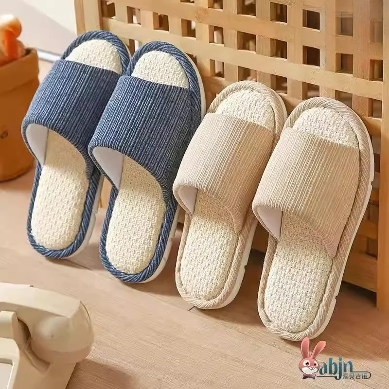 

Japanese Style Soft Bottom Linen Slippers Indoor Home Anti-Slip Cotton Linen Floor Slippers for Men Quiet Slippers