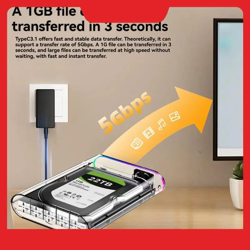 2.5Inch 3.5Inch SATA HDD External Hard Drive Case RGB SATA Hard Drive Enclosure High Speed Adapter For PC Lapop