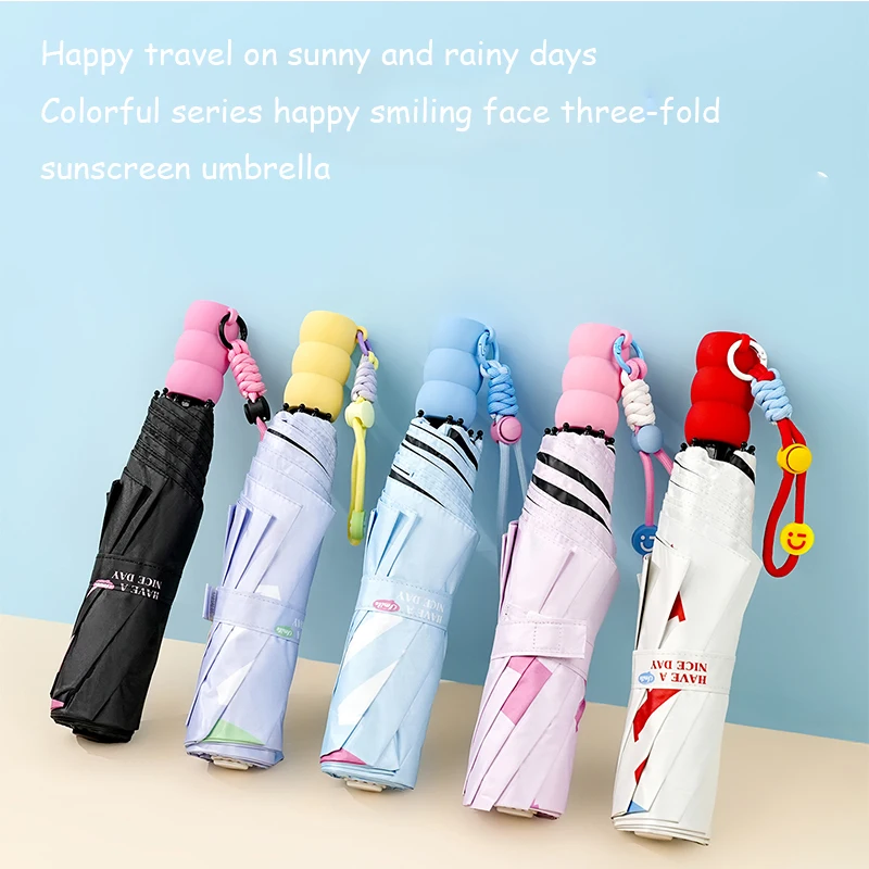 

MINISO Happy Smiling Three-fold Sunscreen Umbrella UV rays for Women Cute Rain Umbrella