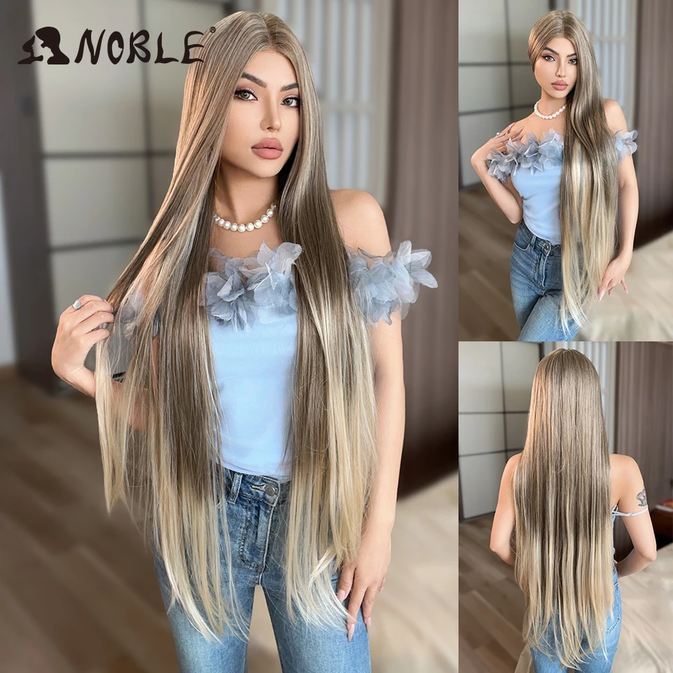 Noble Synthetic Lace Front Wigs For Women 38 Inch Straight Lace Wig Ombre Blonde Lace Wigs  Straight Lace Front Wig Cosplay Wig