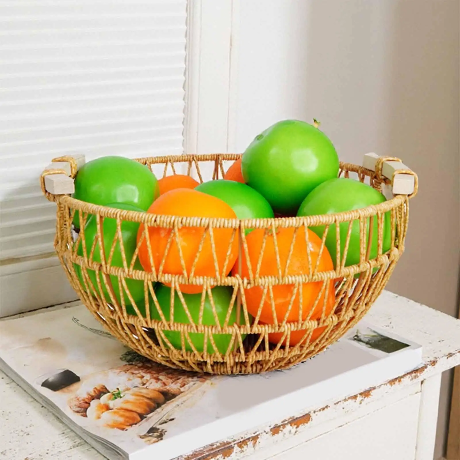 Woven Round Fruit Basket Fruit Bowl Decorative Display Organizer for Wedding Organizing Dining Table Buffet Server Tea Party
