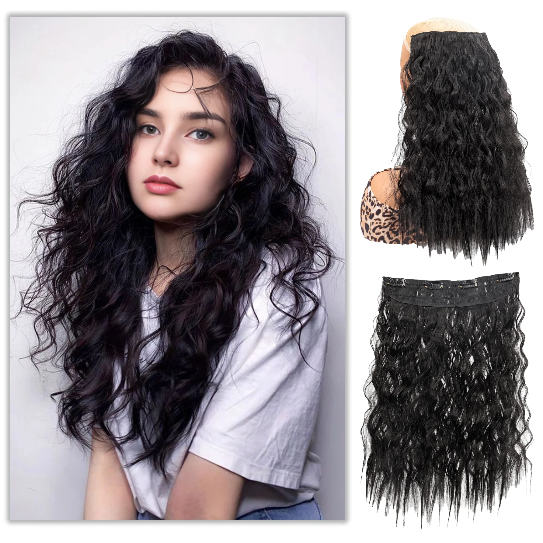 

Synthetic corn beard curly hair extensions in three sizes, wig head covers, full top hair covers, replacement for women's wigs