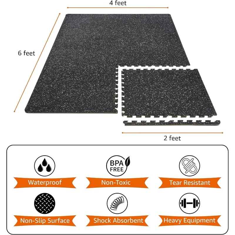 Pisos de gimnasio de espuma EVA de alta densidad con parte superior de goma de 1/2 "de espesor para gimnasio en casa, baldosas de estera de ejercicio de 48 pies cuadrados para entrenamiento, yoga, MMA