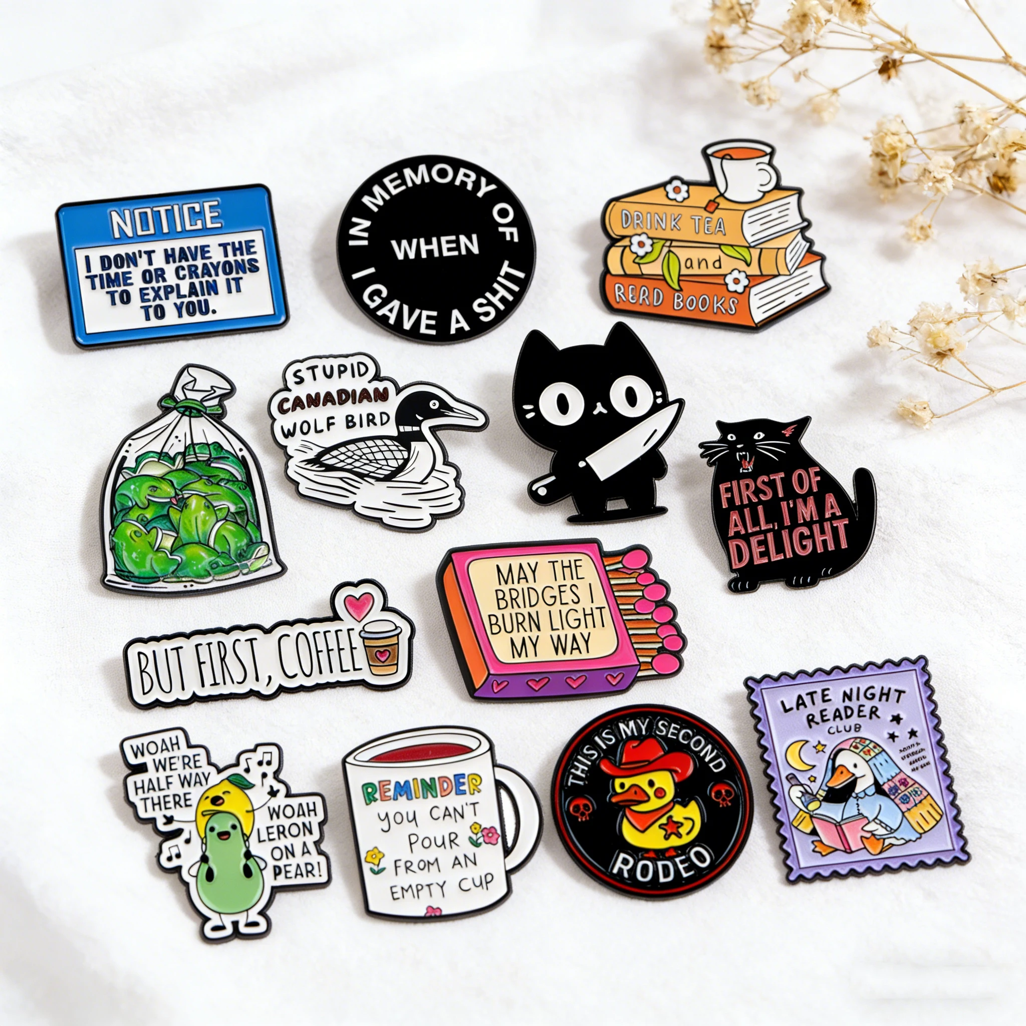 Warnschild-Anstecknadel: Cartoon Schwarze Katze, Ente, Frosch Broschen für Kleidung, Taschen, Revers, Damen und Herren Schmuckgeschenke