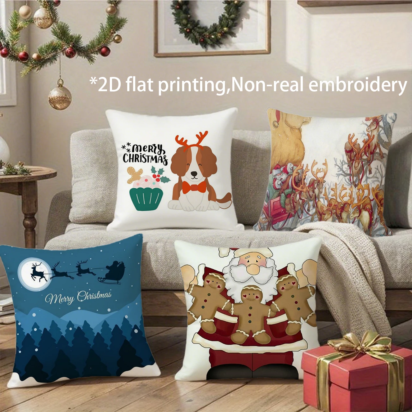 Christmas Cute Throw Pillow Covers Pattern Cushion Cover Suitable for Sofa Bedroom Car Pillow Cover