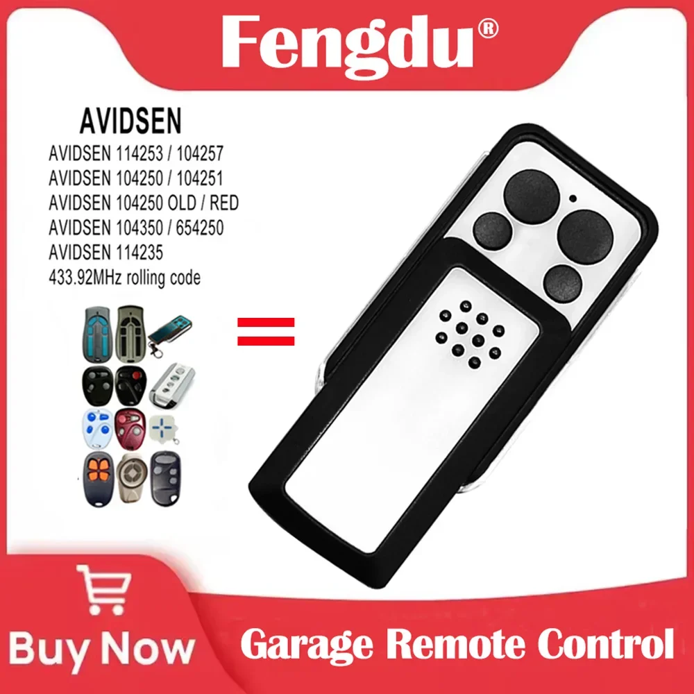 Garage Remote Control 433.92MHz Rolling Code Compatible with AVIDSEN 114253 104250 104350 104700 654300 654250