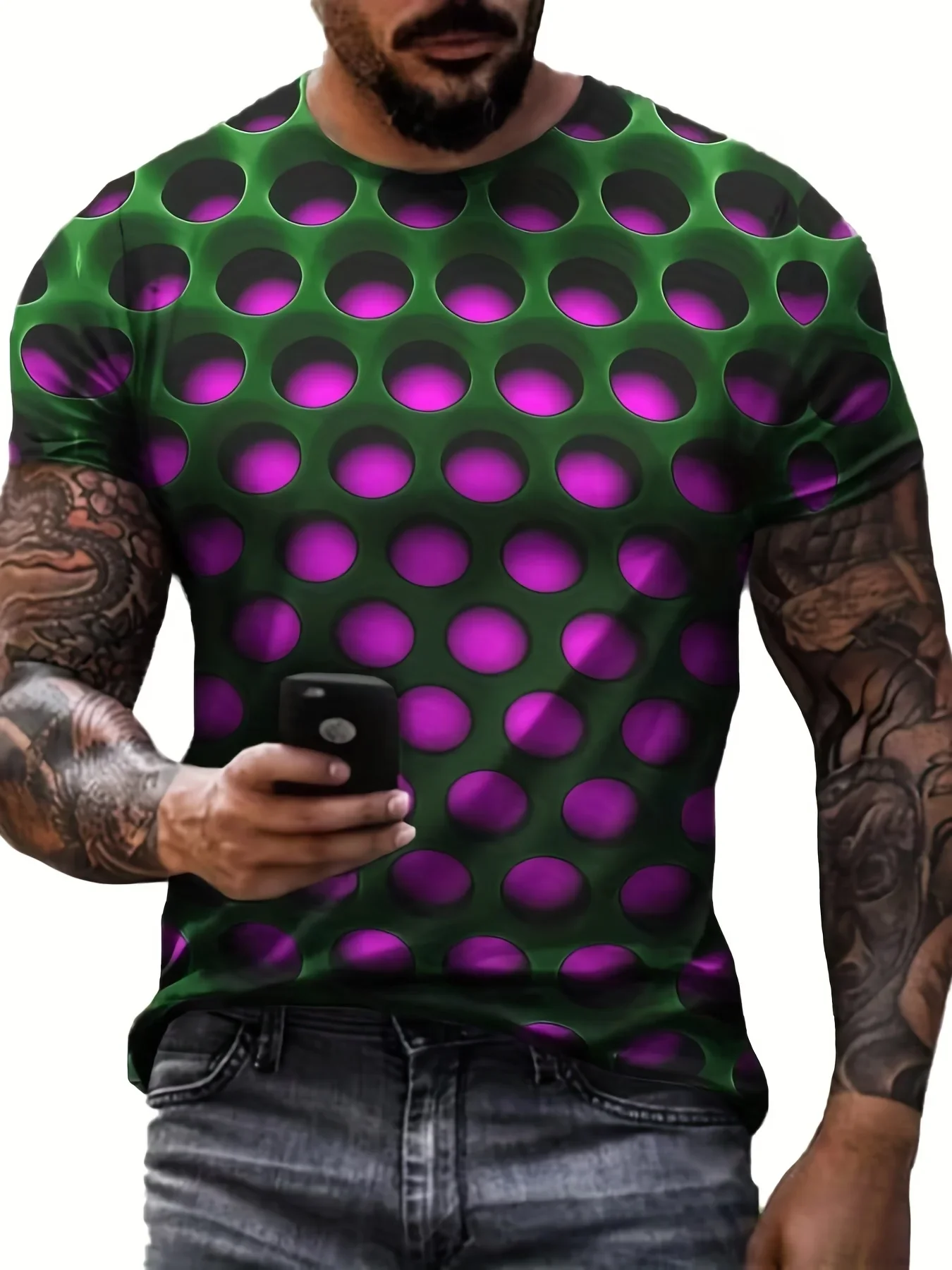 Summer Men T Shirts Optical Illusion 3D Print Graphic Round Neck Tee Shirt Casual Short Sleeve Tops Streetwear Fashion Clothing image 2