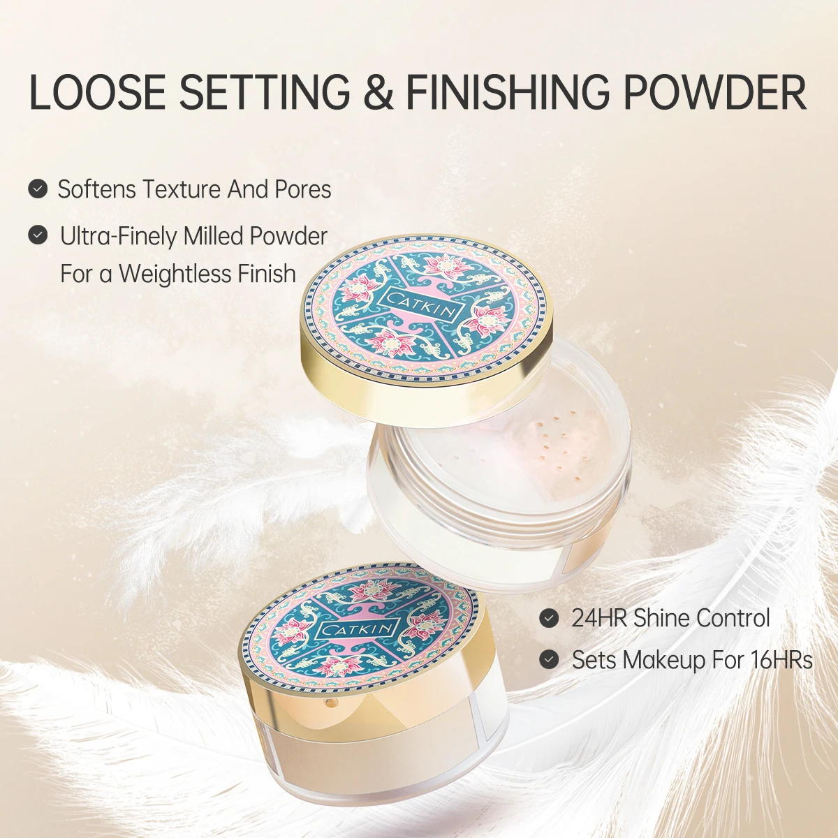 CATKIN Makeup Loose Setting Powder, Oil Control Poreless Face Powder Suitable for All Skin Tones and maintain matte and natural