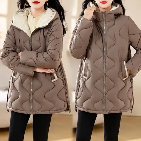 2024 새로운 겨울 자켓 파카 여성 코트 모피 칼라 후드 오버 코트 여성 자켓 파카 두꺼운 따뜻한 코튼 패딩 아웃웨어