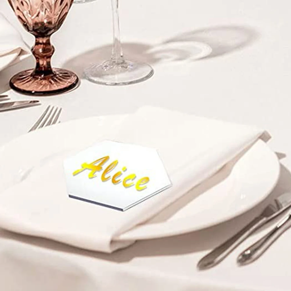 

20pcs Reusable Acrylic Place Hexagonal Seating Name Table Number Cards Wedding Party Banquet Business Event Clear Blank Table