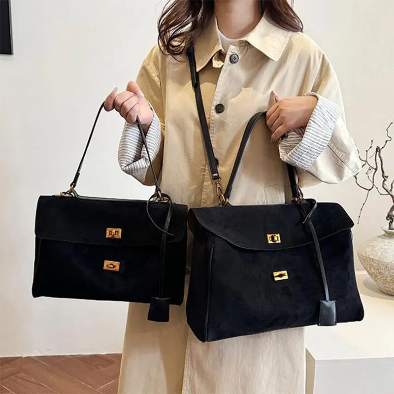 Light Luxury Vintage Tote Bag Popular New European America Large-capacity Shoulder Bag High-quality Pu Suede Matte Crossbody Bag
