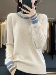 Autumn and winter new 100% merino sweater women's semi-turtleneck knitted pullover fashion loose long-sleeved top