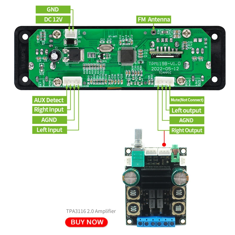 UNISIAN Digital Audio Player Bluetooth MP3 Player Decoder Board 128*64 DOTS LCD USB SD BT FM Music Player Module TPM119B
