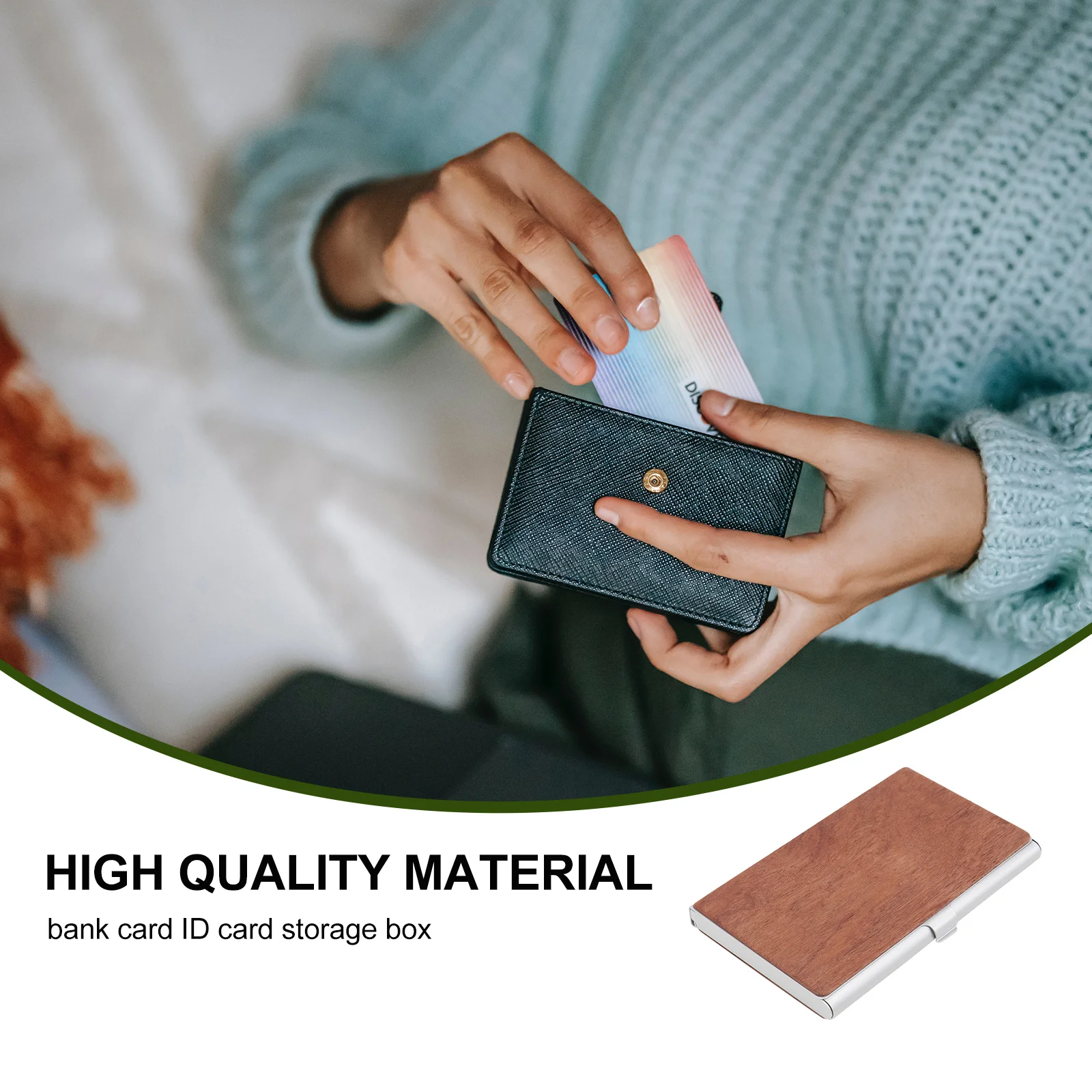 

Metal Wood Business Case Modern Simple Name Cards Holder Portable Id Container For Credit Gift Cards Storage Office Organizer