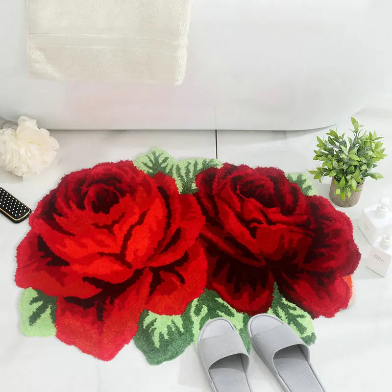 

Rose Flower Tufted Rug for Living Room Decor 3D Floral Carpet Girls Bedroom Pad Anti-slip Absorbent Bathroom Floor Mat Doormat