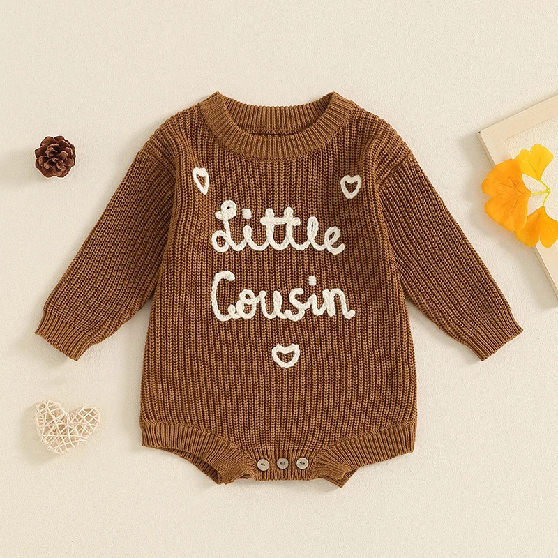 Autumn Infant Baby Boys Girls Sweaters Bodysuit Letter Heart Embroidered Long Sleeve Ribbed Knitted Pullover Jumpsuits