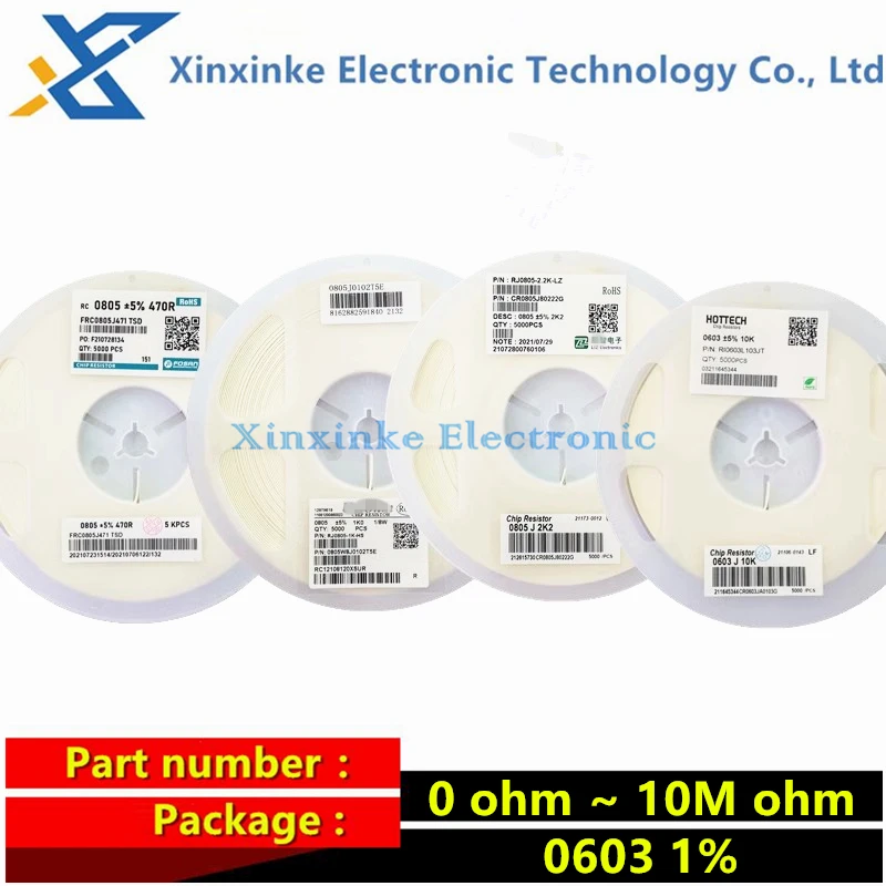 5000PCS 0603 Dokładność 1% 0 ~ 10M ohm Rezystor SMD 10R 100R 150R 220R 330R 0 1 6.8 10 100 150 220 330 ohm 1K 2.2K 10K 30K 100K