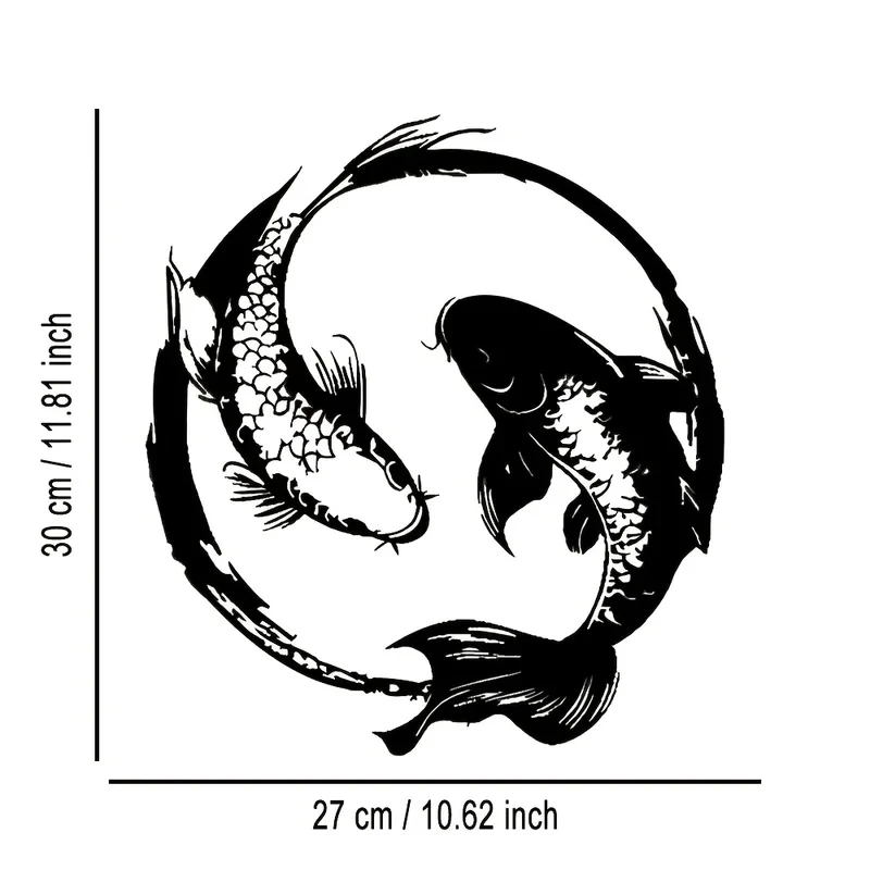 Elegant 2D Yin Yang Koi Fish Metal Wall Art – Zen Iron Decor with Black & White Koi, Perfect for Home & Office 1PC