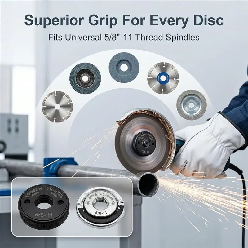 ABVG-5/8-11 Angle Grinder Flange Nuts No Wrench Required Quick Release Locking Kit D-Ring Knurled Arbor Nut
