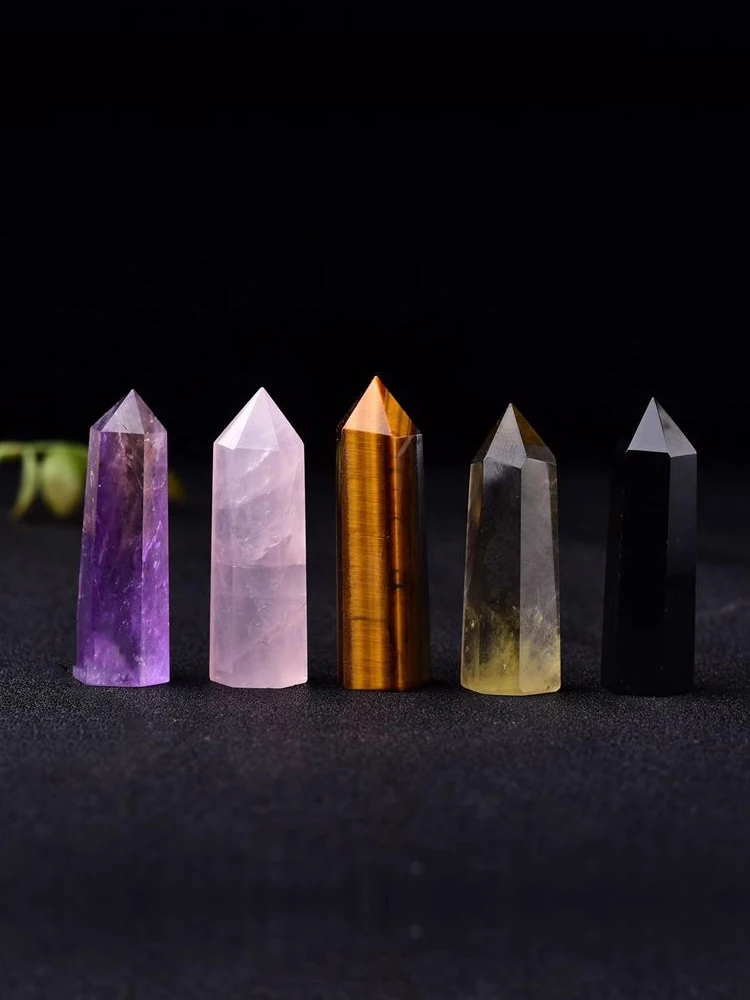 

Natural White Purple Crystal Hexagonal Prism Home Office Desktop Decoration Original Stone Single Apex Column Tabletop Ornament