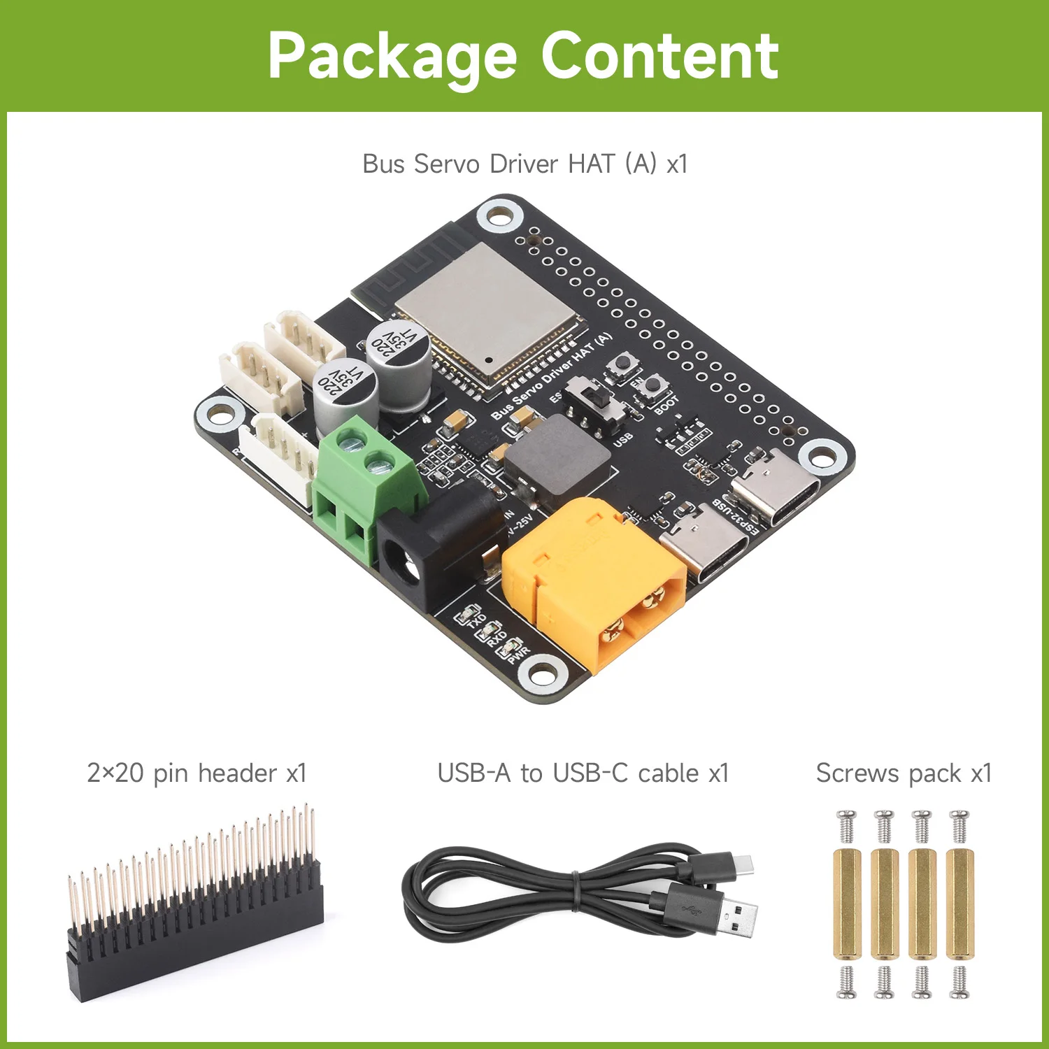 Waveshare Serial Bus Servo Driver HAT, Integrates ESP32 and Servo Control Circuit, Suitable for ST/RSBL Series Serial Bus Servos