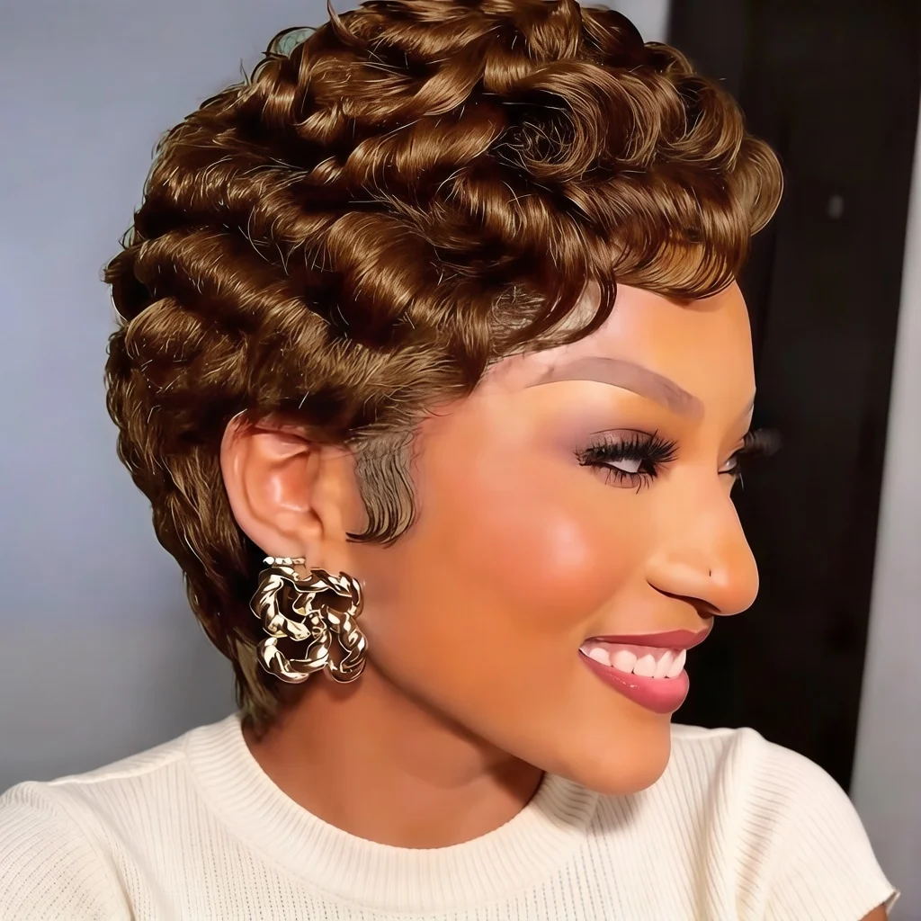 

13X4 Lace Front Wig Human Hair Brazilian Side Part Short Pixie Cut Wig 180% Density Pre-Plucked Baby Hair
