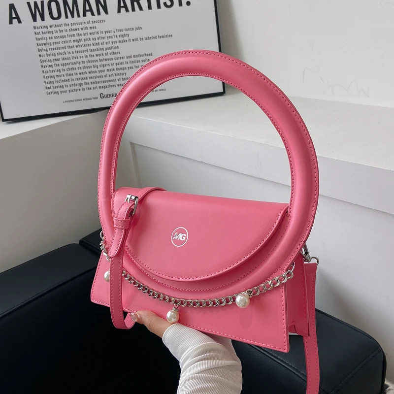 Round Handle Tote Bag For Women 2022 Winter Simple Handbag Armpit Bag French Style Design Pu Leather Satchel Shoulder Bag Flap