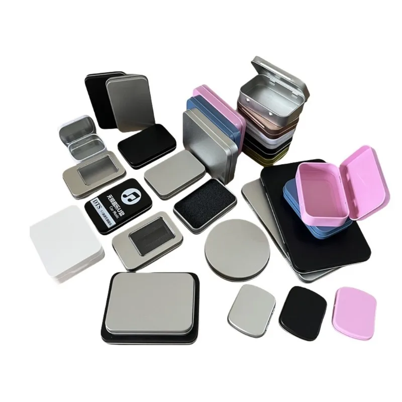 Metal rectangular iron box matte tin box small accessories desktop storage box gift card, hinged container small storage box