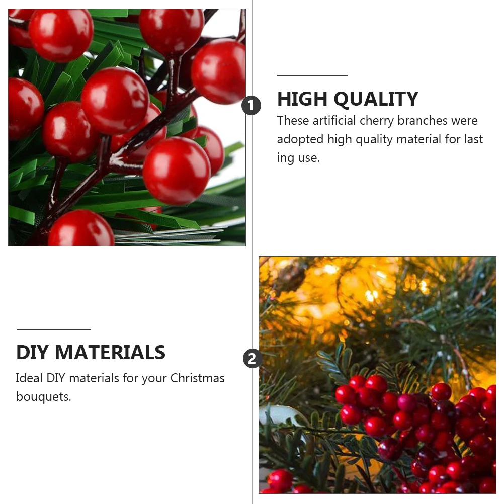 

10Pcs Simulation Cherry Branches Artificial Bubble Decoration Red Christmas Home Evening Party Floral Ornaments