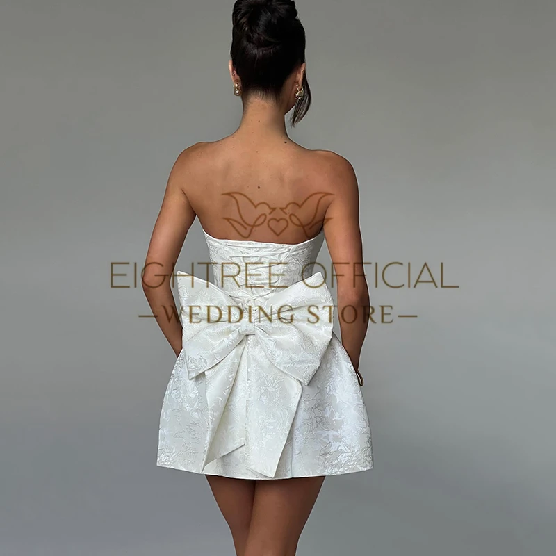 Eightree Elegant Mini Wedding Dresses Strapless Short Printing Wedding Gowns Boho Beach Bridal Ball Prom Dress White Customized