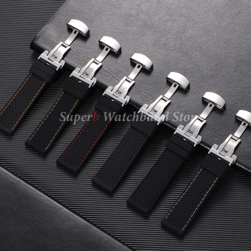 Pulseira de relógio de silicone macio para omega 20mm 22mm masculino feminino esporte pulseira de borracha à prova dwaterproof água fivela borboleta substituição respirável